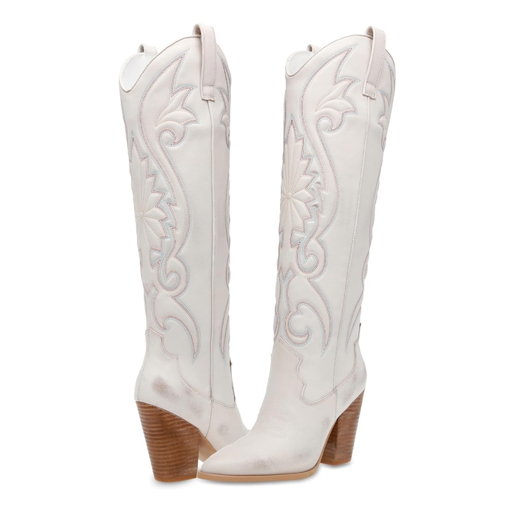 Steve Madden Women's Lashes Western Boot Distress White